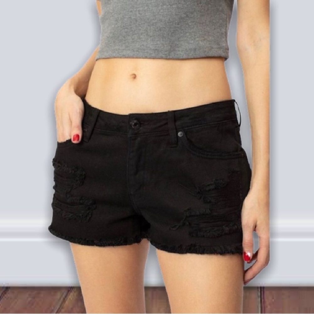 S.O.N.G. Woman’s Black Curvy Mid Rise Roll Cuff Denim Jean Shorts Size 7/28 - Picture 2 of 10